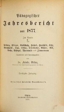 Pädagogischer Jahresbericht : von .... 30. 1877 (1878)