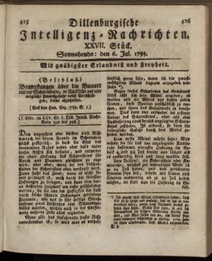 XXVII. Stück. Sonnabends: den 6. Jul. 1793.