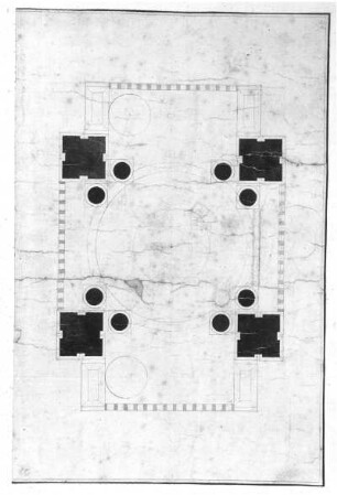Entwurf für einen Tempel (?) : Entwurf für einen Tempel (?). Grundriß. Blatt 26. Feder, Tusche, laviert; 50,7 x 32,0 cm (Blattgröße). Aus: Plans et elevations des differentes maisons et batiments, 1750. Verwalter: Sächsische Landesbibliothek - Staats- und Universitätsbibliothek Dresden (SLUB) Archit.269