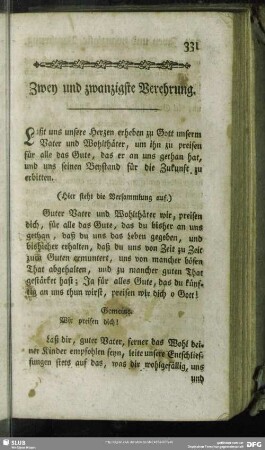 Zwey und zwanzigste Verehrung