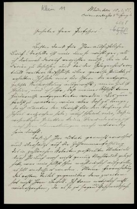 Nr. 3: Brief von Ludwig Scheeffer an Felix Klein, München, 10.2.1885