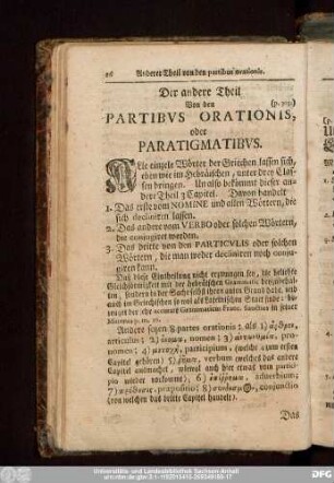 Der andere Theil Von den Partibus Orationis, oder Paratigmatibus.