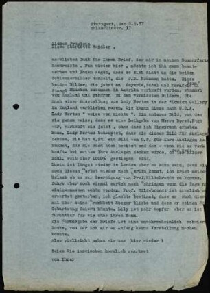 Liebes Fräulein Liebe Charlotte Weidler, Herzlichen Dank...