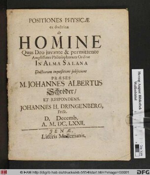 Positiones Physicae ex doctrina de Homine