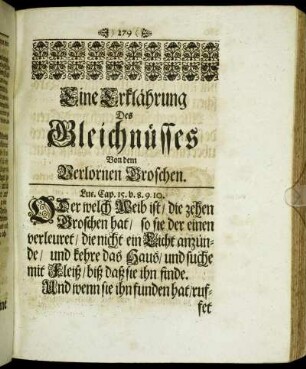 Eine Erklährung Des Gleichnüsses Von dem Verlohrnen Groschen.