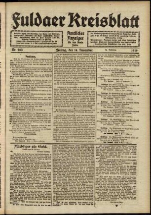 Ausgabe vom Freitag, den 14. November 1919.
