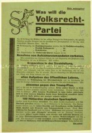 Aufruf der Volksrecht-Partei zur sächsischen Landtagswahl 1930