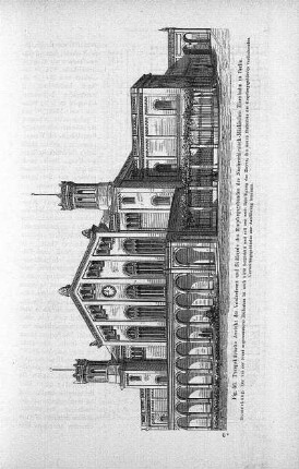 Fig. 56. Perspektivische Ansicht der Vorderfront und Südfacade des Empfangsgebäudes der Niederschlesisch-Märkischen Eisenbahn zu Berlin