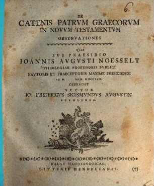 De Catenis Patrum Graecorum In Novum Testamentum Observationes