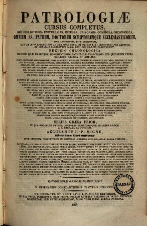 Tu en hagiois patros hēmōn Epiphaniu episkopu Kōnstanteias tēs Kypru ta sōzomena panta, 3