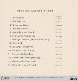 Verzeichnis der Bilder (Nr.1-30)