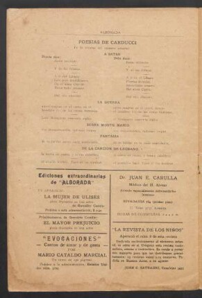 Poesías de Carducci : Fe de erratas del número anterior