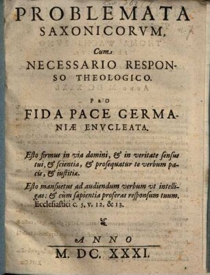 Problemata Saxonicorum pro fida pace Germanicae enucleata