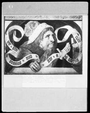 Außenflügel des Johannesaltars der Schonenfahrer — Trinitätsdarstellung und David als Prophet in der Sockelzone — Halbfigur König Davids
