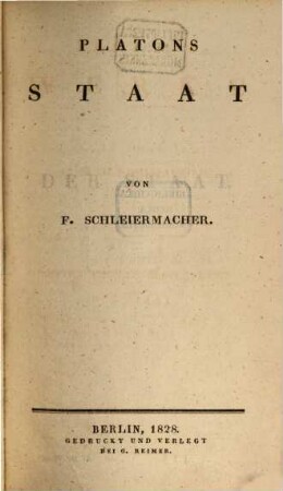 Platons Werke, Th. 3, Bd. 1. Der Staat