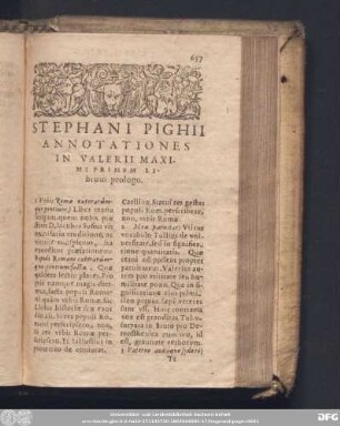 Stephani Pighii Annotationes In Valerii Maximi Primum Librum prologo.