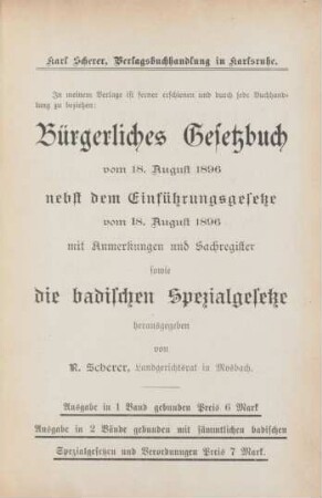 Karl Scherer, Verlagsbuchhandlung in Karlsruhe ...