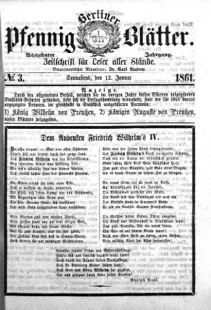 No. 3, Sonnabend, den 12. Januar