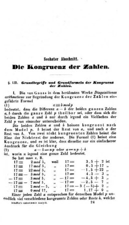 Sechster Abschnitt. Die Kongruenz der Zahlen.