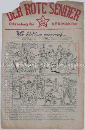 Hektografierte Zeitung der KPD-Ortsgruppe Mühlacker zur politischen Lage nach der Regierungsübernahme Hitlers und zur Reichstagswahl am 5. März 1933