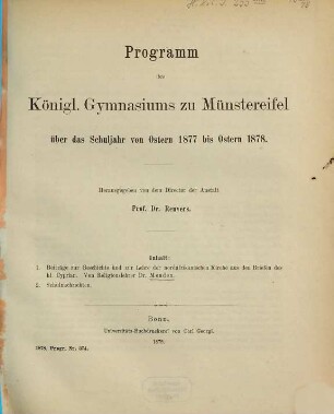 Programm : mit welchem zu der ... stattfindenden öffentlichen Prüfung und Schlussfeier ergebenst einladet. 1877/78