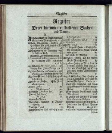 Register Derer hierinnen enthaltenen Sachen und Namen.