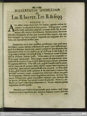Dissertatio Undecima Ad Lib. II. Instit. Tit. II. & seqq.