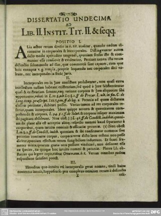 Dissertatio Undecima Ad Lib. II. Instit. Tit. II. & seqq.