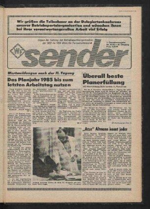 Betriebszeitung 'WF-Sender', Nr.35/1985 (1. Dezemberausgabe 1985)