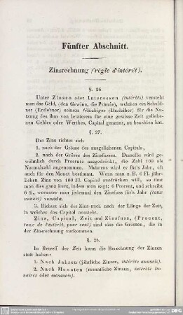 Fünfter Abschnitt. Zinsrechnung (règle d'intérêt)
