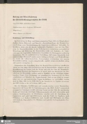 Beitrag zur Klassifizierung der Braunkohlenlagerstätten der DDR