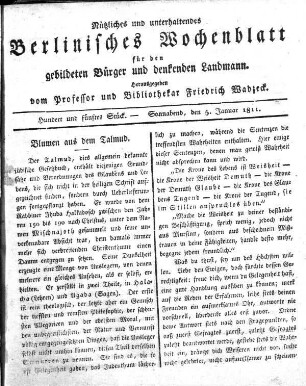Hundert und fuenftes Stueck, Sonnabend, den 5. Januar 1811.