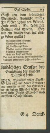 Andächtiger Seufzer bey Geniessung des wahren Blutes Christi