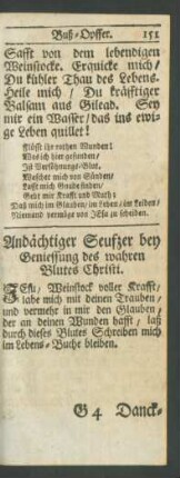 Andächtiger Seufzer bey Geniessung des wahren Blutes Christi
