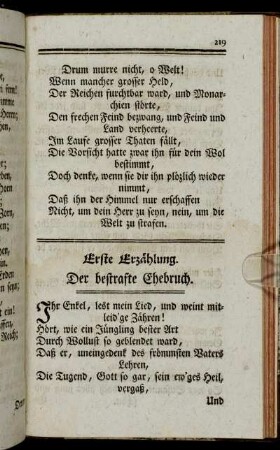 Erste Erzählung. Der bestrafte Ehebruch. - Neunte Erzählung. Der Pilgrim.