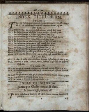 Index Creditorum prout per Classes ponendi sunt.