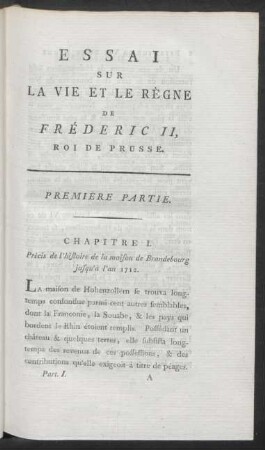 Chapitre I. Précis de l'histoire de la maison de Brandebourg jusqu'à l'an 1712