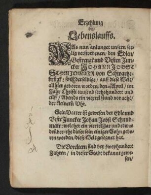 Erzehlung deß Lebenslauffs.