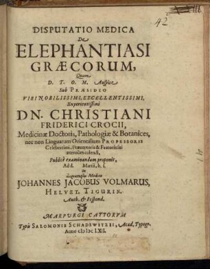 Disputatio Medica De Elephantiasi Graecorum