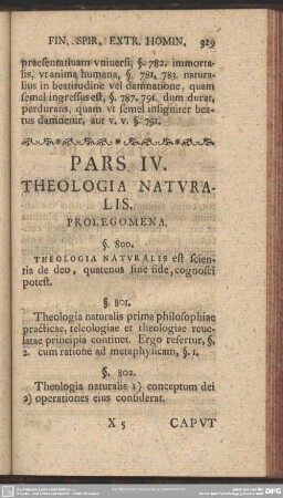 Pars IV. Theologia Naturalis