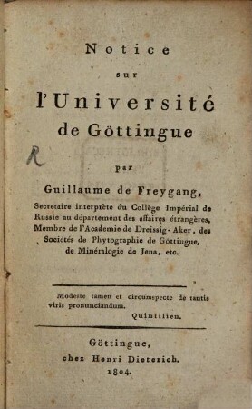 Notice sur l'Université de Göttingue