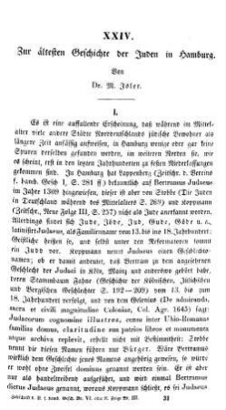 Zur ältesten Geschichte der Juden in Hamburg.