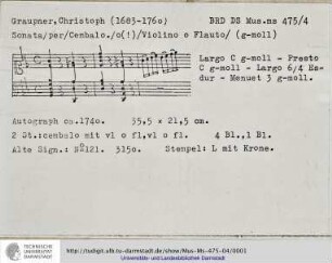 Sonata für Cembalo und Violine oder Flöte.
