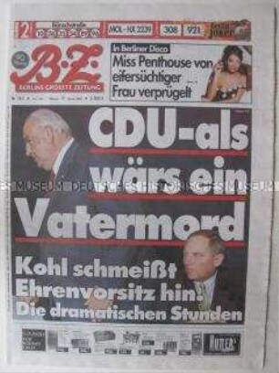 Berliner Tageszeitung "BZ" u.a. über den Finanzskandal der CDU