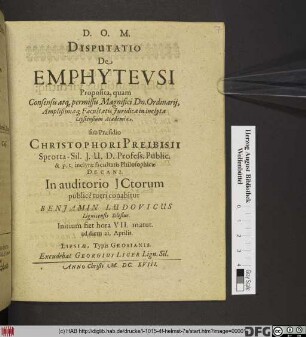 Disputatio De Emphyteusi