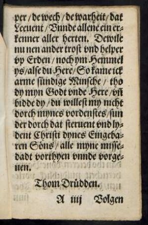 Thom Drüdden. Volgen etlike korte Gebede vor allerley gemenem anliggen.