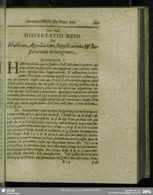 Dissertatio XXVII. De Nullitate, Appellatione, Supplicatione, & Restitutione in integrum