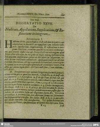 Dissertatio XXVII. De Nullitate, Appellatione, Supplicatione, & Restitutione in integrum