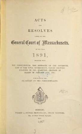 Acts and resolves : passed by the General Court of Massachusetts ; january session .... 1891