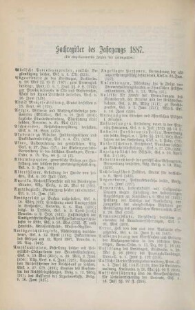 Sachregister des Jahrgangs 1887